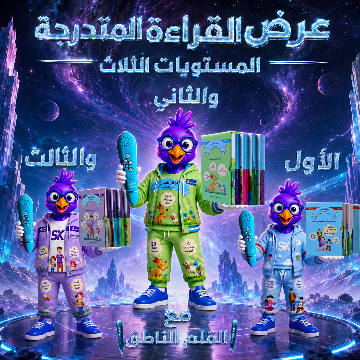 عرض القراءة المتدرجة المستويات الثلاث مع 3 أقلام ناطقة - بوستر العرض